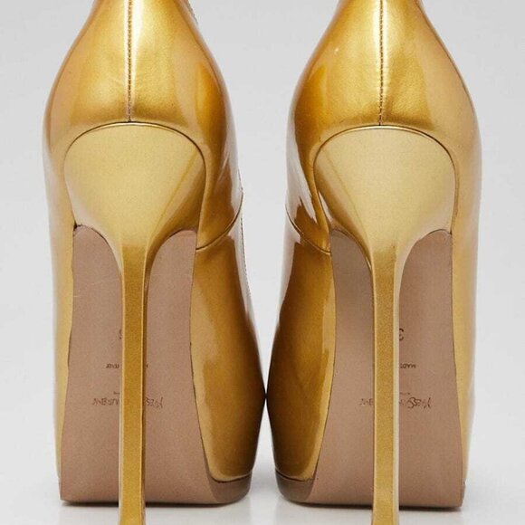 Yves Saint Laurent Gold Patent Leather Tribtoo Platform Pumps Size 5.5/36 - Picture 4 of 5